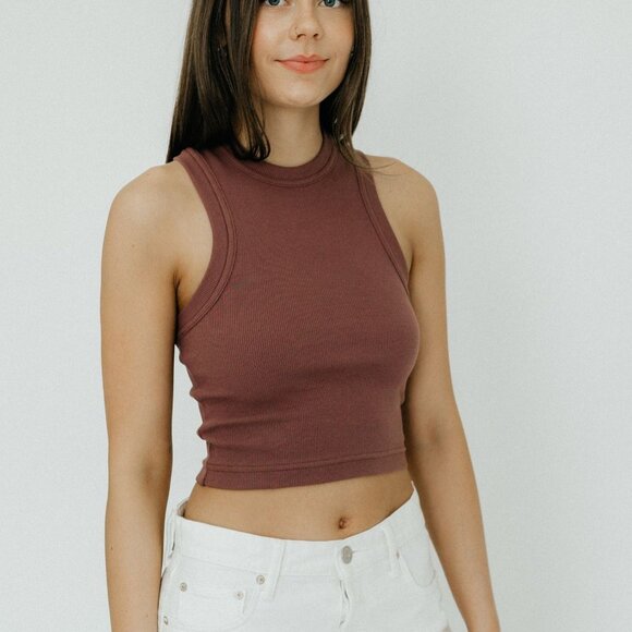 Tibi Ribbed T Cropped Tank in Cinnamon - Picture 1 of 3